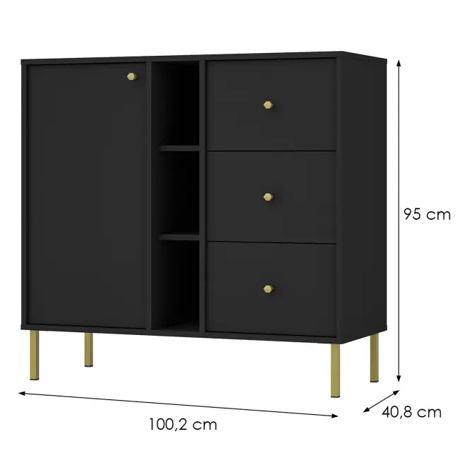 Komód Tokyo 2  1F 3S fekete grafit 824,2