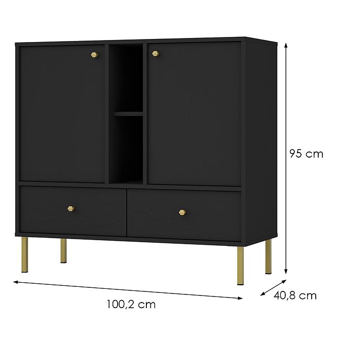 Komód Tokyo 2  2F 2S fekete grafit 825,2