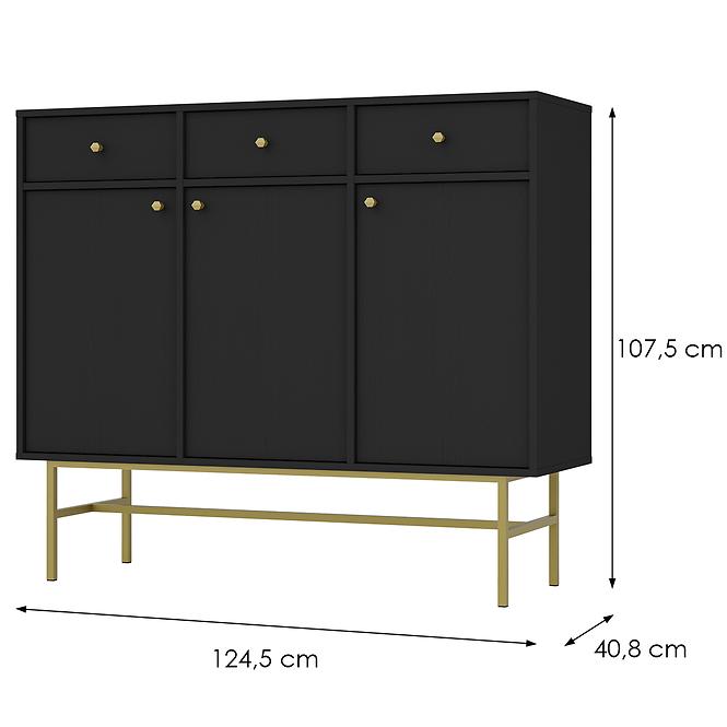 Komód Tokyo 3  3F 3S fekete grafit 827,2