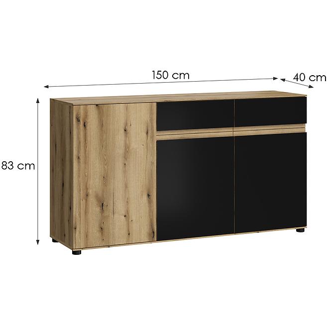 Komód Camino 3D2S CMNK 02 tölgy evoke+bársony feketét