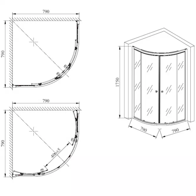 Zuhanykabin A1900a 80/175 grafit,6