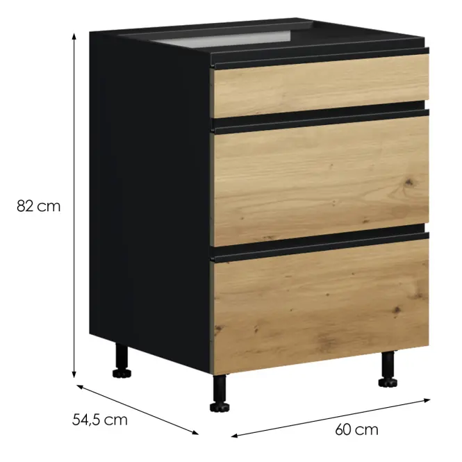 Konyhaszekrény Industry D60 3SZ METALBOX fekete/artisan