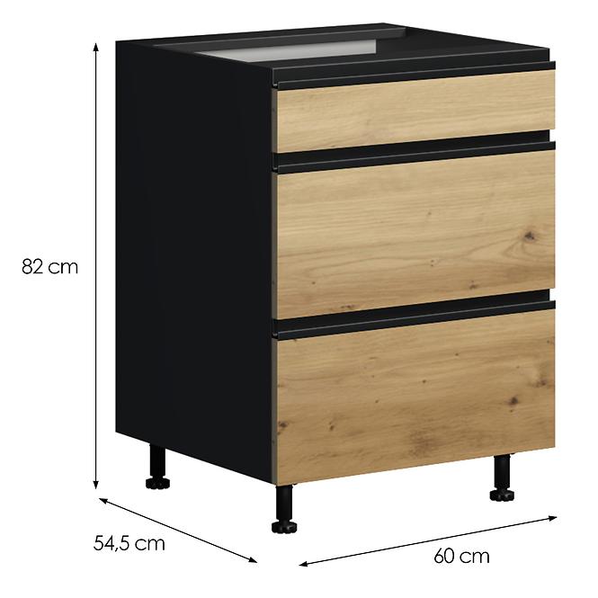 Konyhaszekrény Industry D60 3SZ METALBOX fekete/artisan