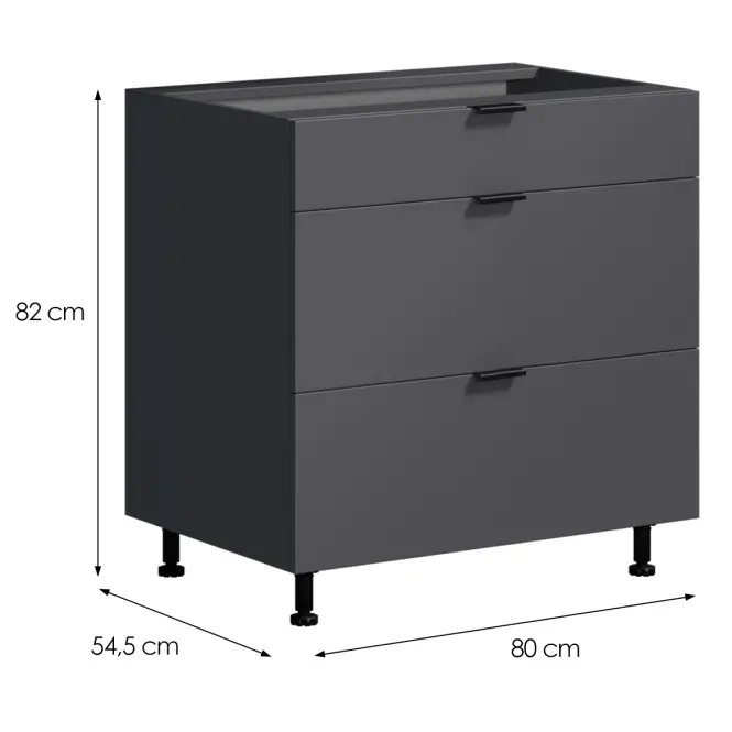 Konyhaszekrény LOFT II D80 3SZ METALBOX grafit,2