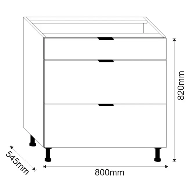 Konyhaszekrény LOFT II D80 3SZ METALBOX grafit,3