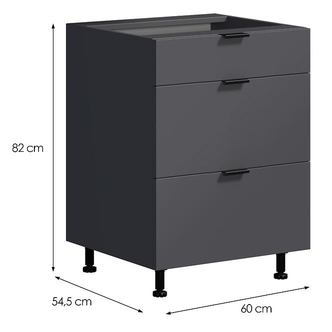Konyhaszekrény LOFT II D60 3SZ METALBOX grafit