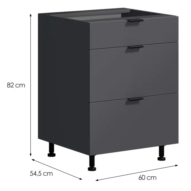 Konyhaszekrény LOFT II D60 3SZ METALBOX grafit,2