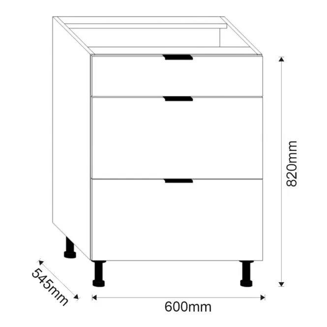 Konyhaszekrény LOFT II D60 3SZ METALBOX grafit