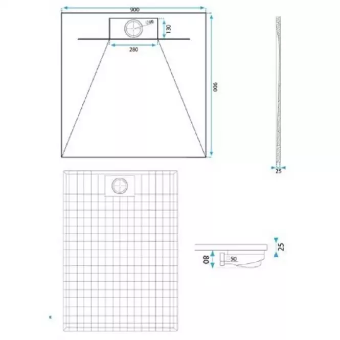 Négyzet alakú zuhanytálca Bazalt black 90x90,3