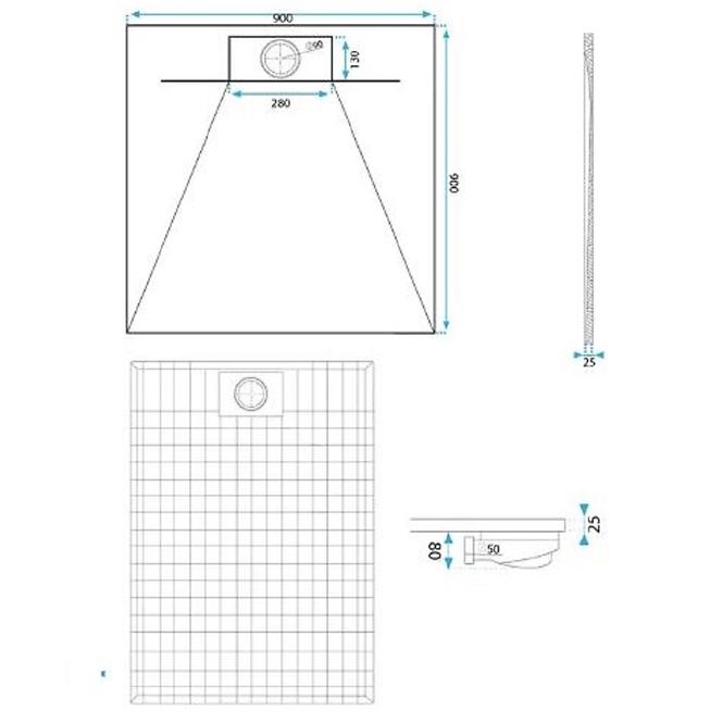 Négyzet alakú zuhanytálca Bazalt white 90x90