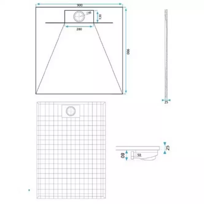 Négyzet alakú zuhanytálca Bazalt white 90x90,2