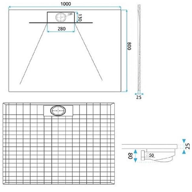Téglalap alakú zuhanytálca Bazalt Long black 80x100,4