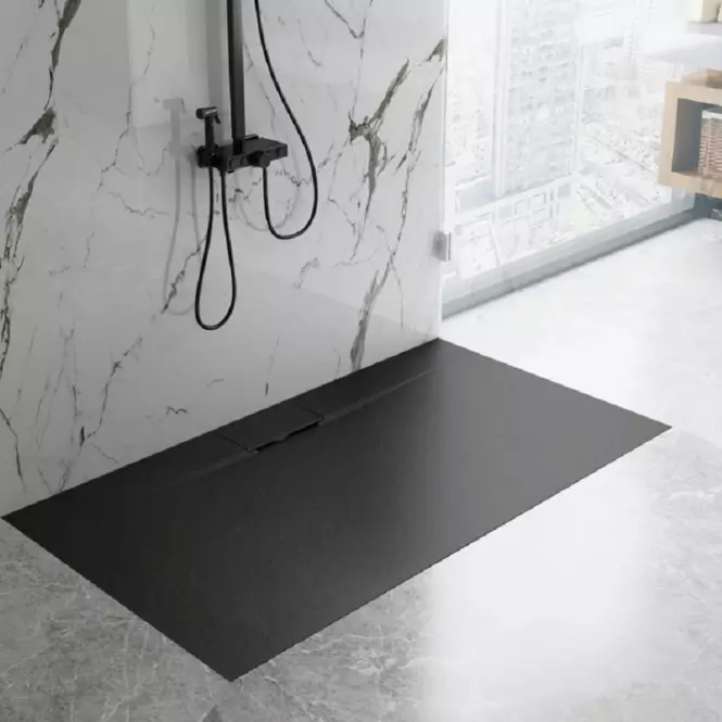 Téglalap alakú zuhanytálca Bazalt Long black 80x100