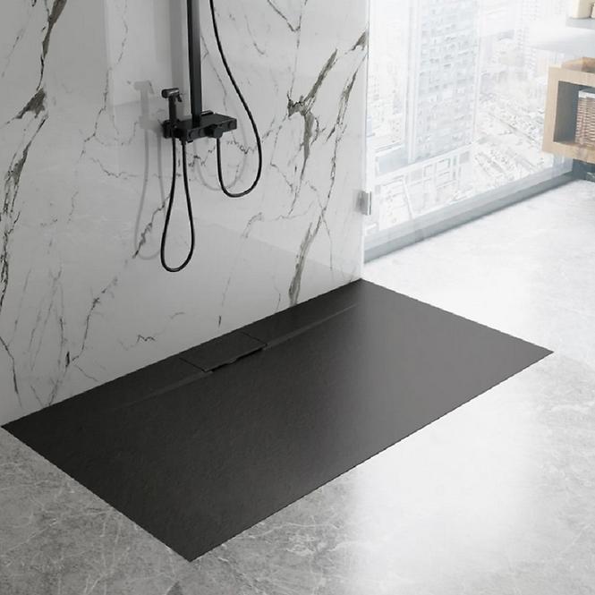 Téglalap alakú zuhanytálca Bazalt Long black 80x100