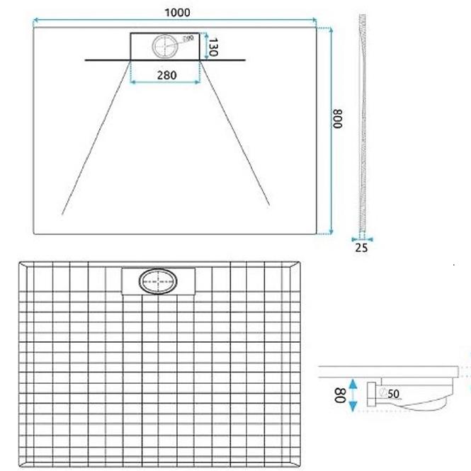 Téglalap alakú zuhanytálca Bazalt Long black 80x120,2