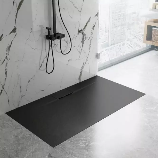 Téglalap alakú zuhanytálca Bazalt Long black 80x120