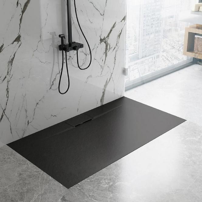 Téglalap alakú zuhanytálca Bazalt Long black 80x120