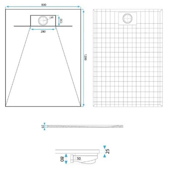 Téglalap alakú zuhanytálca Bazalt white 80x120