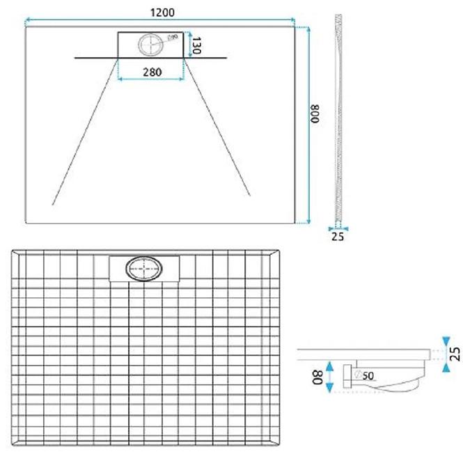 Téglalap alakú zuhanytálca Bazalt Long white 80x120