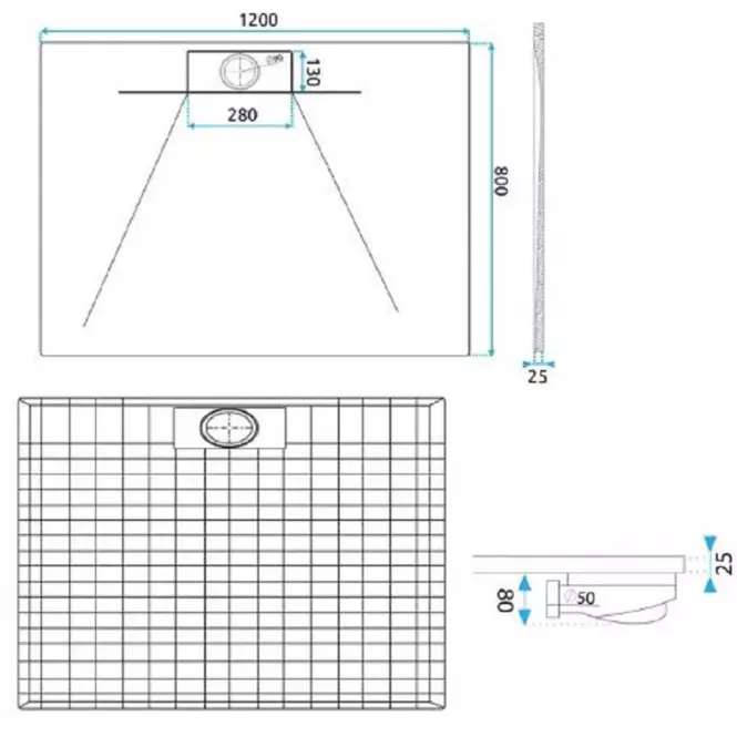 Téglalap alakú zuhanytálca Bazalt Long white 80x120,3