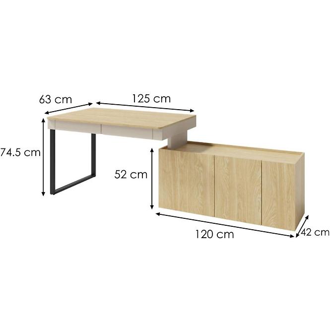 Íróasztal Luca LC10+Komód 3D bézs/tölgy