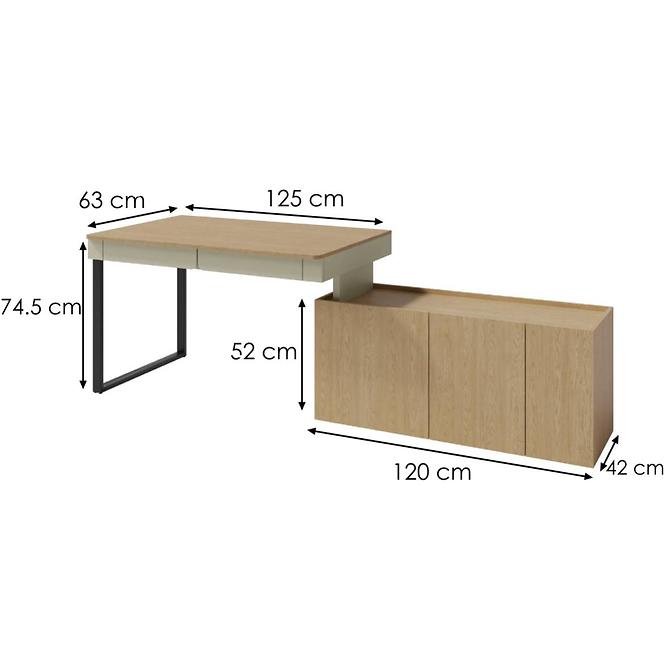 Íróasztal Luca LC10 +Komód 3D eukaliptusz/tölgy balti