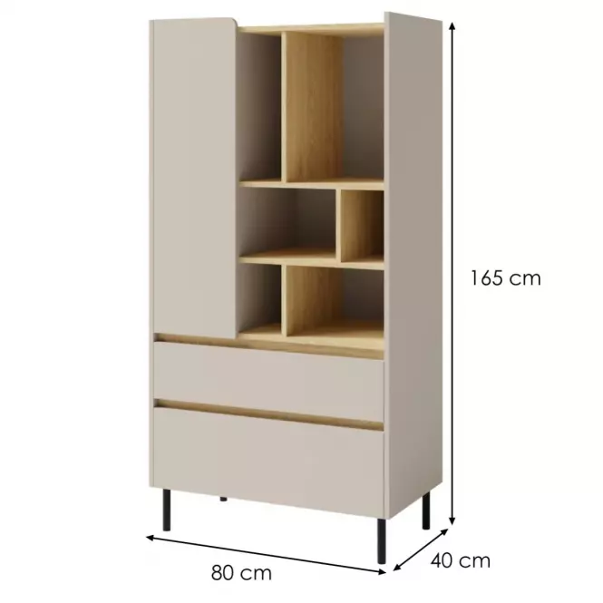 Vitrin Luca LC6 2S1D bézs/tölgy,2