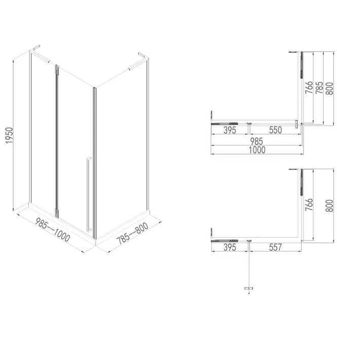 Zuhanykabin Bravo 100x80x195 black