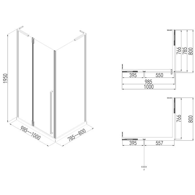 Zuhanykabin Bravo 100x80x195 black