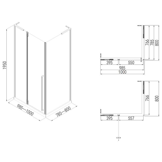 Zuhanykabin Bravo 100x80x195 króm,2