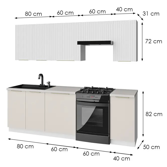 Konyhabútor Tuluza/Nicea 240 cm munkalap nélkül, B verzió,5