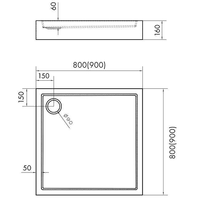 Négyzet alakú zuhanytálca Astrix 90x90 AQM4731,2