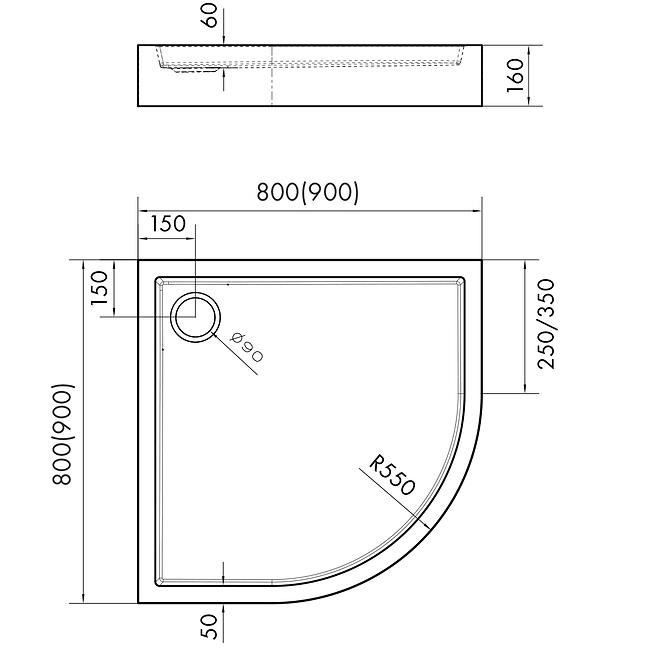 Félkör alakú zuhanytálca Astrix 90x90 AQM4734