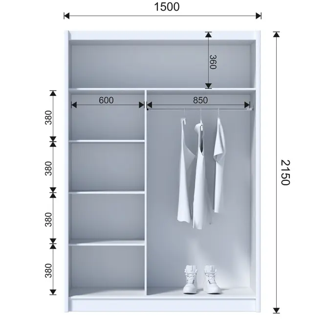 Szekrény Ladder 150 fehér/lamel tölgy craft