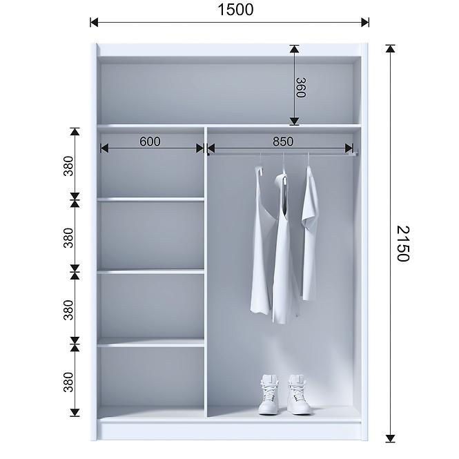 Szekrény Ladder 150 fehér/lamel tölgy craft