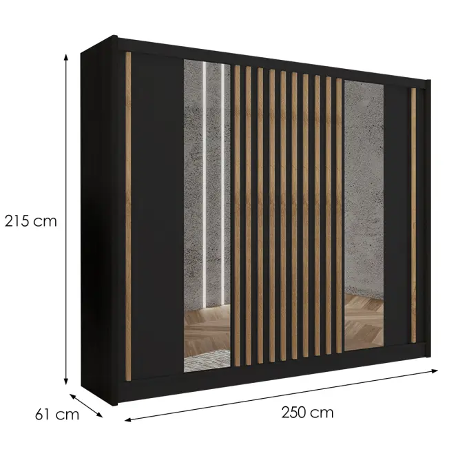 Szekrény Ladder 250 fekete/lamel tölgy craft,2