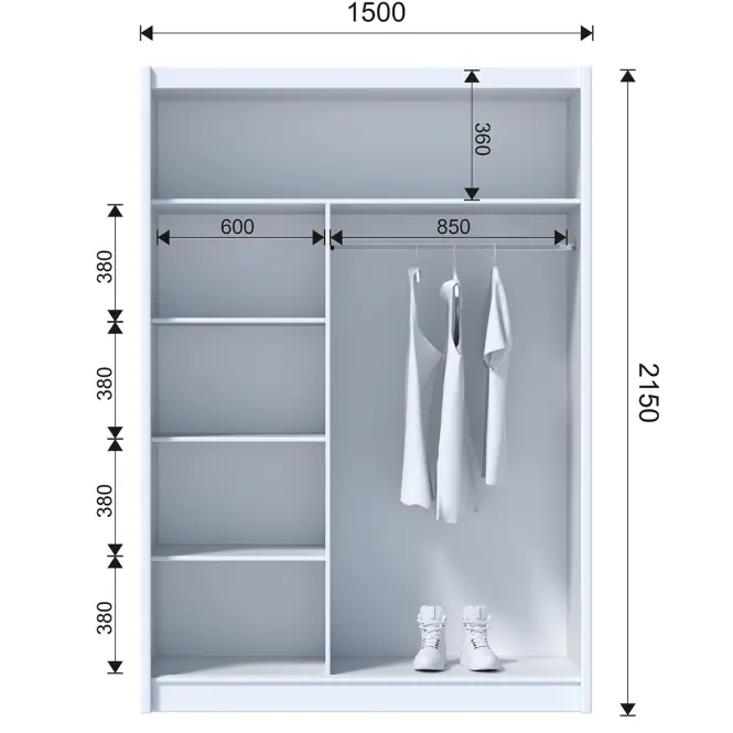 Szekrény Blanca 150 fehér/fehér ragyog,3