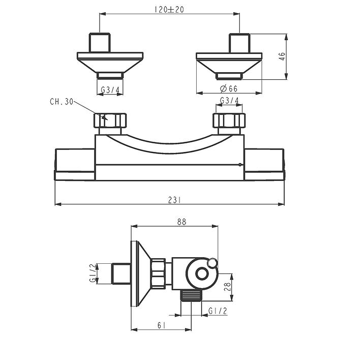 AQUALIGHT TERMOSZTÁTOS ZUHANY CSAPTELEP 120,2