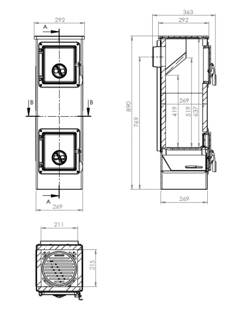 Acél Kályha EVA LUX 5,3 KW,4