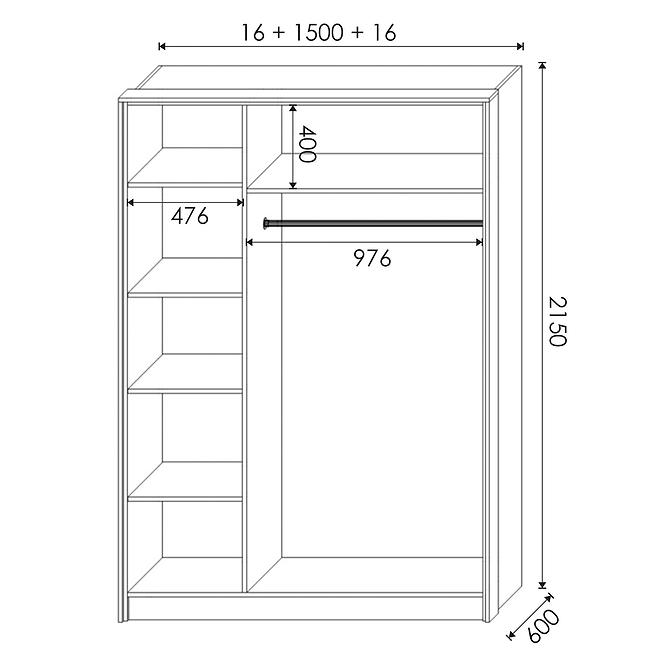 Szekrény Moda zenekarral 150 fehér,2