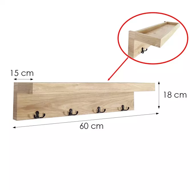 Függő polc horgokkal PD161222-65 természetes fa