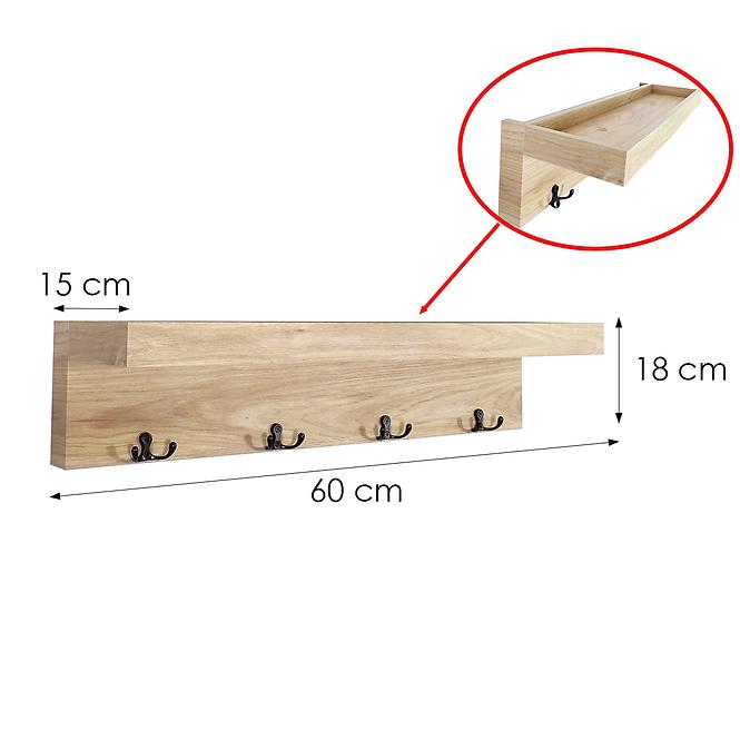 Függő polc horgokkal PD161222-65 természetes fa,2