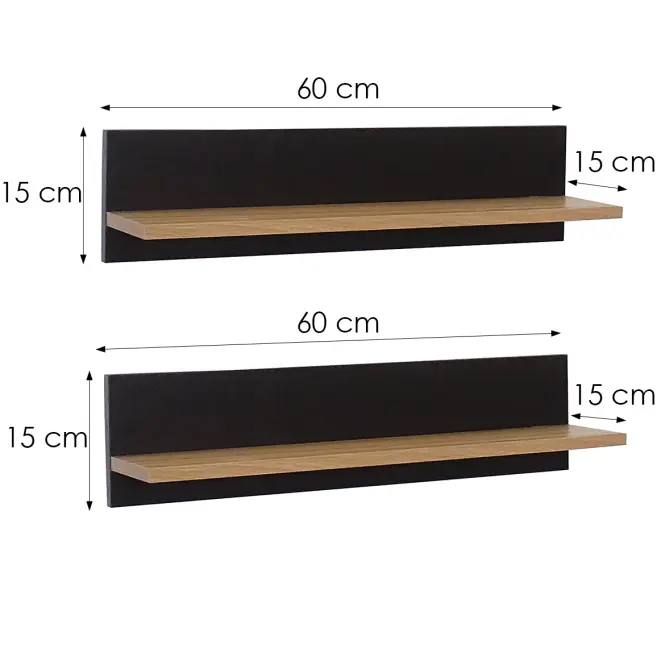 Függő polcok 2 db PD220228 sötét tölgy/fekete