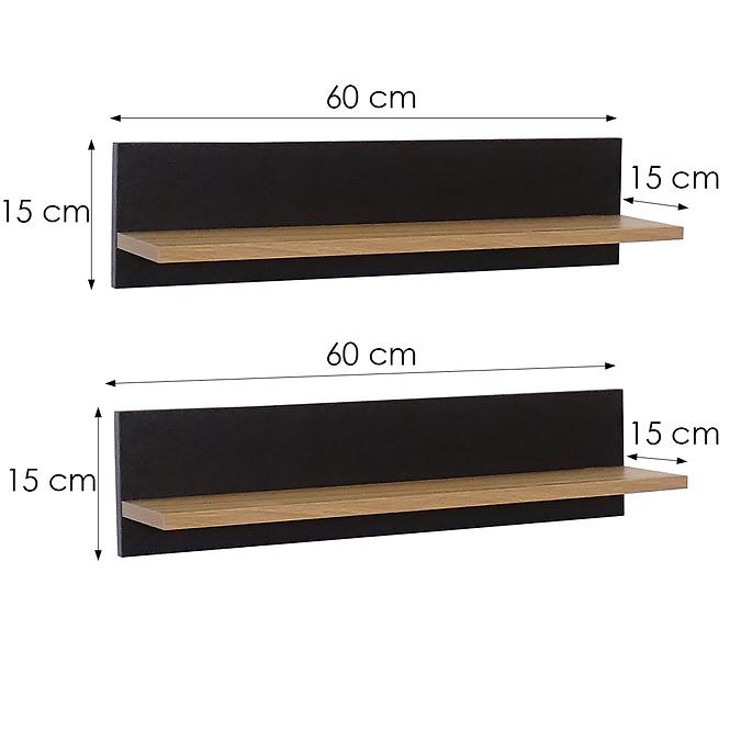 Függő polcok 2 db PD220228 sötét tölgy/fekete
