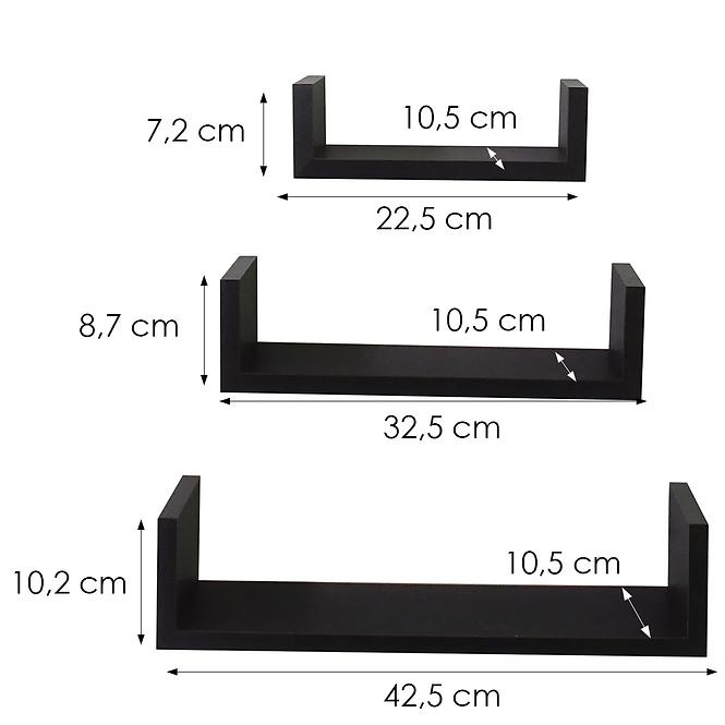 Függő polcok 3 db PD11039 fekete