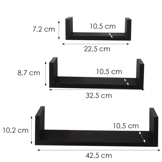 Függő polcok 3 db PD11039 fekete,2