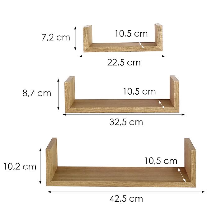 Függő polcok 3 db PD11039 természetes fa