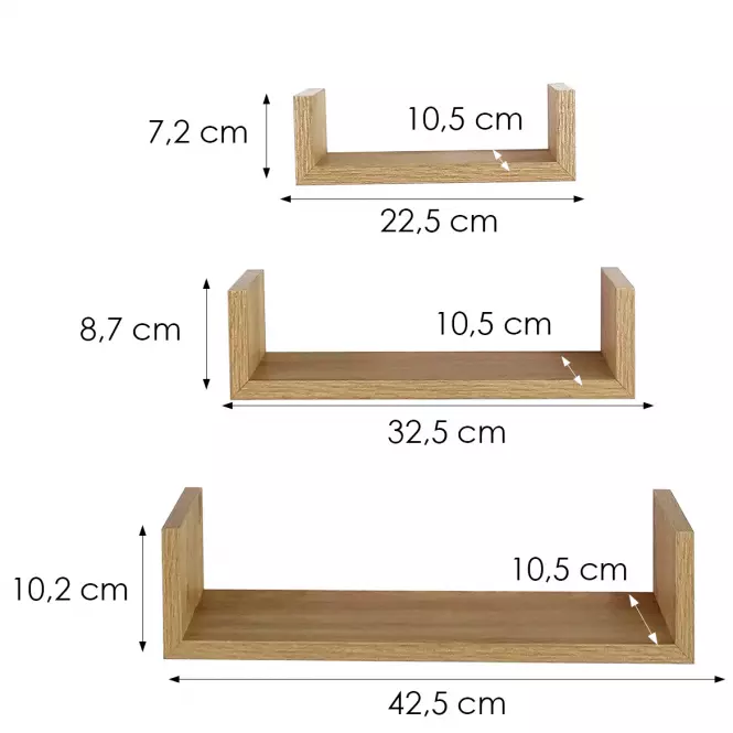 Függő polcok 3 db PD11039 természetes fa,2