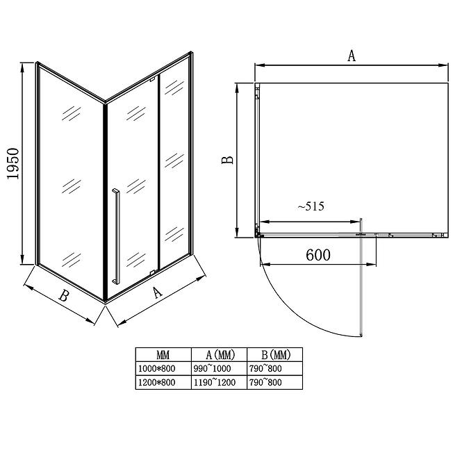 Zuhanykabin téglalap alakú Zen 100x80x195 black