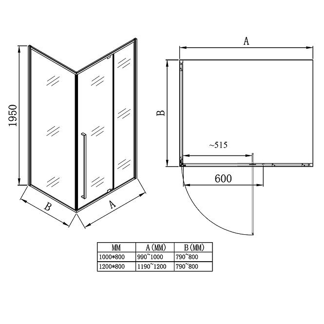Zuhanykabin téglalap alakú Zen 100x80x195 króm